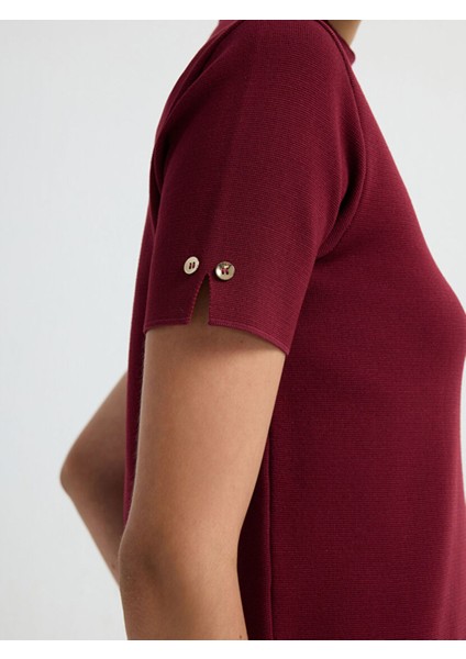 Boğazlı Kısa Kol Triko Bluz Bordo 11544535001 fiyatları
