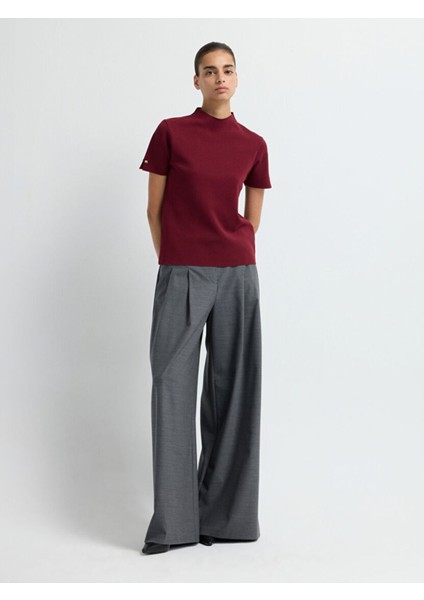 Boğazlı Kısa Kol Triko Bluz Bordo 11544535001 modelleri