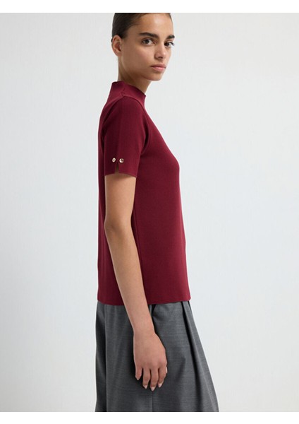 Boğazlı Kısa Kol Triko Bluz Bordo 11544535001 indirimleri