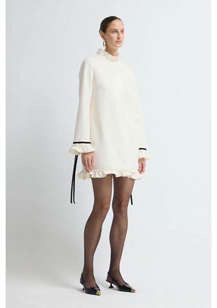 Gabardin Bağlamalı Elbise Vanilya 12445933000 fırsatları