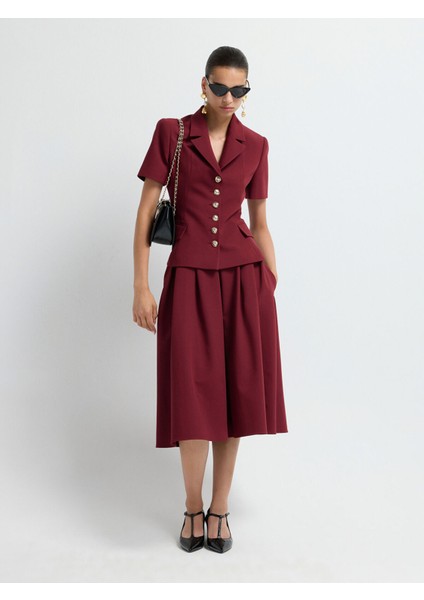 Pileli Midi Etek Bordo 12742610008