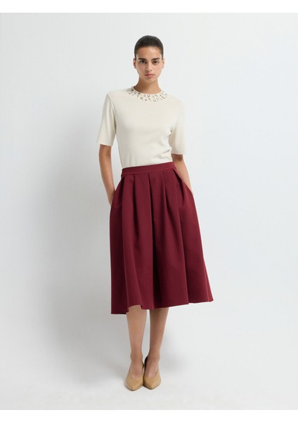 Pileli Midi Etek Bordo 12742610008 fiyatları