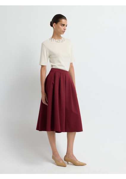 Pileli Midi Etek Bordo 12742610008 fırsatları