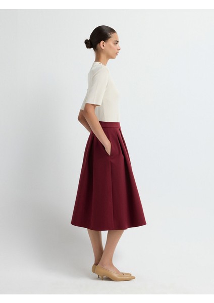 Pileli Midi Etek Bordo 12742610008