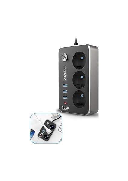 Isıya Dayanıklı Termal Akım Korumalı 2 mt 10A 2500W 3lü Priz ve 3 Usbi 21A Uzatma Kablosu fiyatları