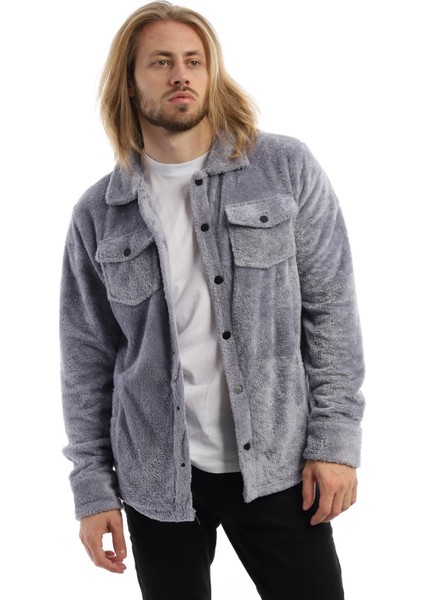 Erkek Oversize Çıt Çıt Kapamalı Cepli Peluş Gri Ceket indirimleri
