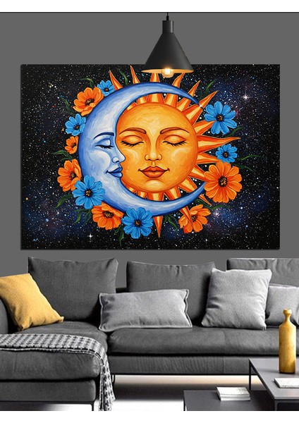 Güneş Ay Yüzleri Birlikteliği Dekoratif Kanvas - Mdf Ahşap Tablo indirimleri