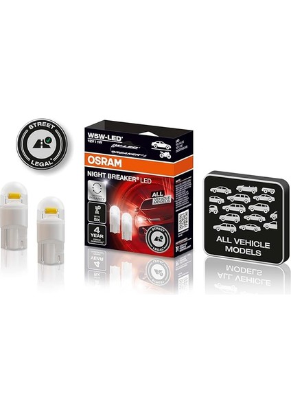 T10 W5W LED Night Breaker Plaka Park Içmekan Ampulü, 12V 1W, 2'li Paket, Universal Polarite, 4 Yıl Garanti