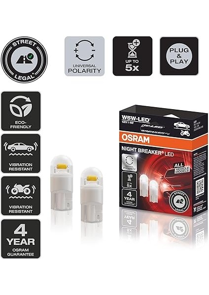T10 W5W LED Night Breaker Plaka Park Içmekan Ampulü, 12V 1W, 2'li Paket, Universal Polarite, 4 Yıl Garanti fiyatları