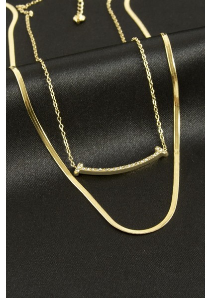 Italyan Zincirli Lüks Çelik Ikili Kolye