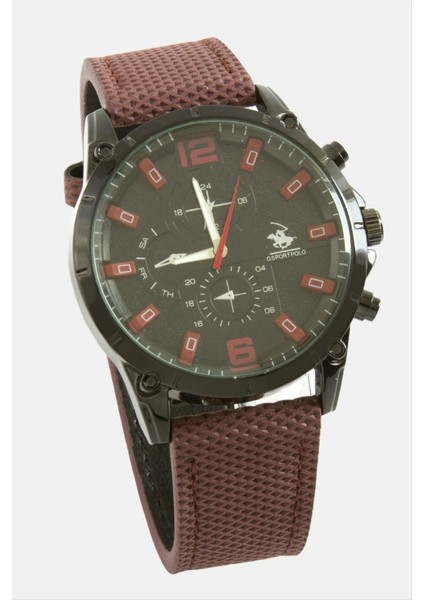 Bordo Renkli Kayışlı Erkek Kol Saati