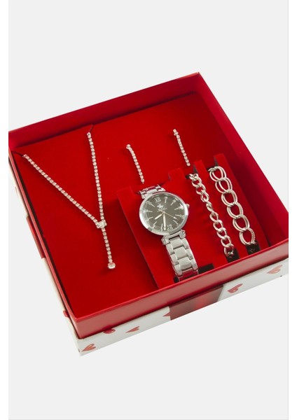 Metal Bayan Kol Saati ve Takı Seti Kombini