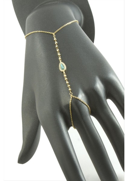 Damla Turkuaz Zirkon Taşlı Lüks Çelik Şahmeran