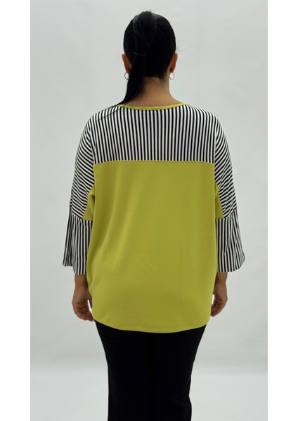 Büyük Beden Viskon Taşlı Inci Detaylı Cepli Kapri Kol Oversize Kadın Bluz fırsatları