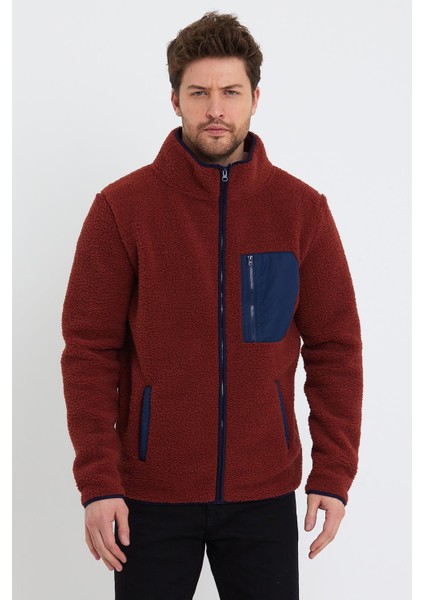 Erkek Dik Yaka Fermuarlı Peluş Ceket Kiremit indirimleri