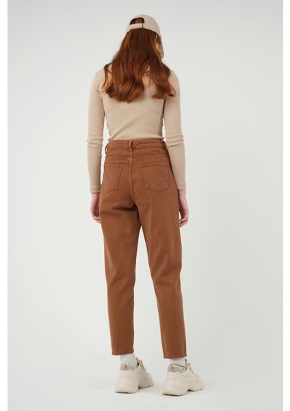 Yüksek Bel Balon Jean Taba