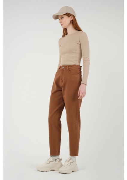 Yüksek Bel Balon Jean Taba