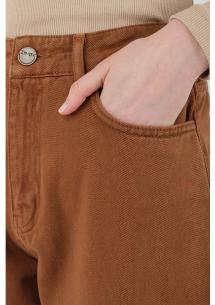 Yüksek Bel Balon Jean Taba