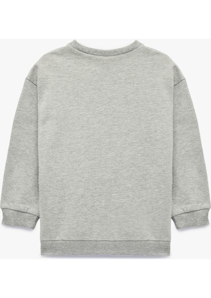 Kalp Baskılı Uzun Kollu Bisiklet Yaka Pamuklu Sweatshirt fiyatları