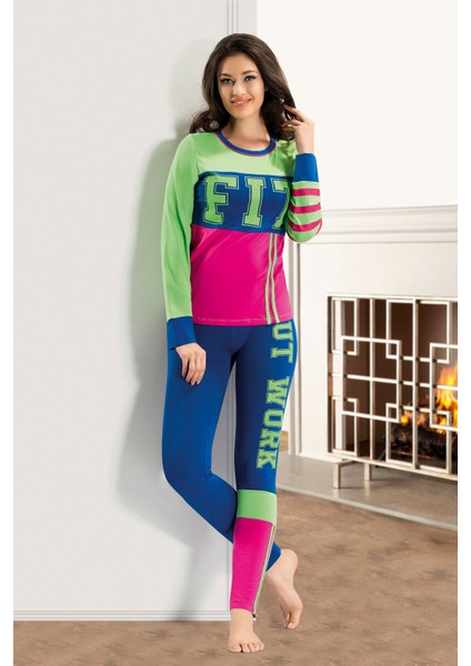 Derya Kurşun Baskılı Sporcu Kadın Tayt Takım 866