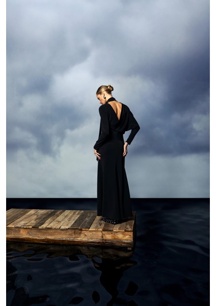 Drapeli Uzun Elbise 26W40859 fırsatları