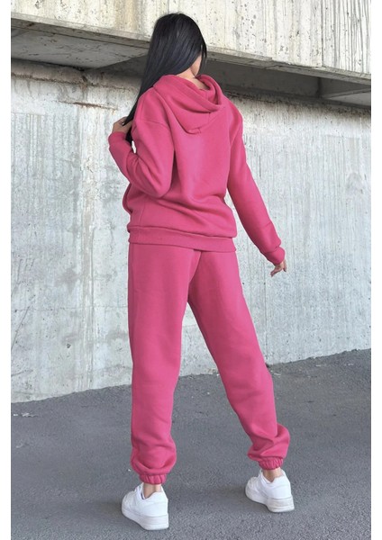 Kadın Oversize 3 Iplik Içi Şardonlu Paçası Lastikli Kapüşonlu Kangur Cep Kalın Eşofman Takım fiyatları