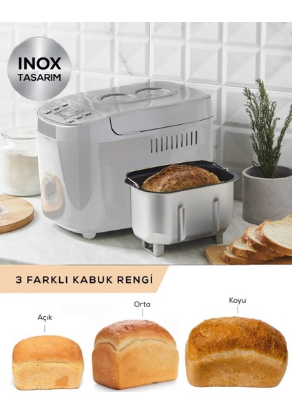 45 Farklı Tarif Kitabı ile 15 Programlı Zaman Ayarlı Inox Paslanmaz Gövdeli Tam Otomatik Ekmek & Reçel Yapma , Hamur Yoğurma Makinesi + Hassas Mutfak Tartısı