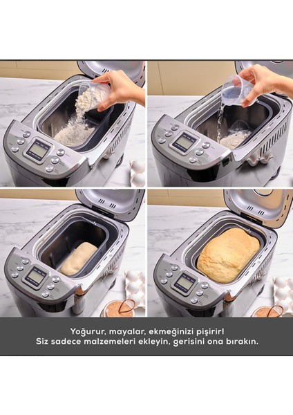 45 Farklı Tarif Kitabı ile 15 Programlı Zaman Ayarlı Inox Paslanmaz Gövdeli Tam Otomatik Ekmek & Reçel Yapma , Hamur Yoğurma Makinesi + Hassas Mutfak Tartısı modelleri