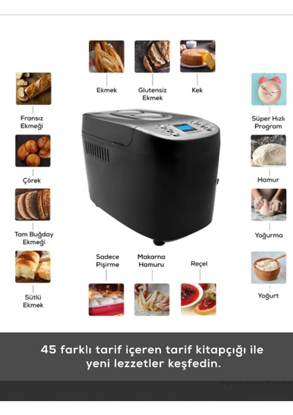 45 Farklı Tarif Kitabı ile 15 Programlı Zaman Ayarlı Inox Paslanmaz Gövdeli Tam Otomatik Ekmek & Reçel Yapma , Hamur Yoğurma Makinesi + Hassas Mutfak Tartısı indirimleri