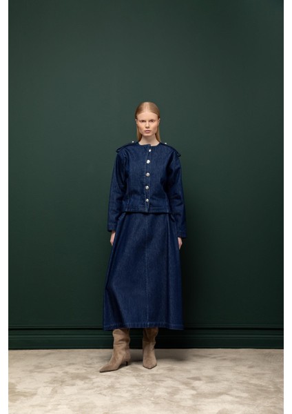 Yüksek Bel Uzun Denim Etek 26W30811 modelleri