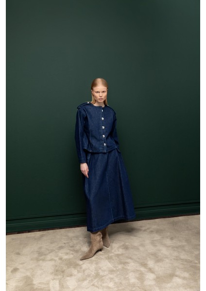 Yüksek Bel Uzun Denim Etek 26W30811 fırsatları