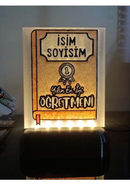 Öğretmene Hediyelik Isimli Dekoratif LED Lamba M6 - Kablolu Adaptörlü - Günışığı LED Işıklı