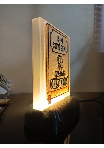 Öğretmene Hediyelik Isimli Dekoratif LED Lamba M6 - Kablolu Adaptörlü - Günışığı LED Işıklı modelleri