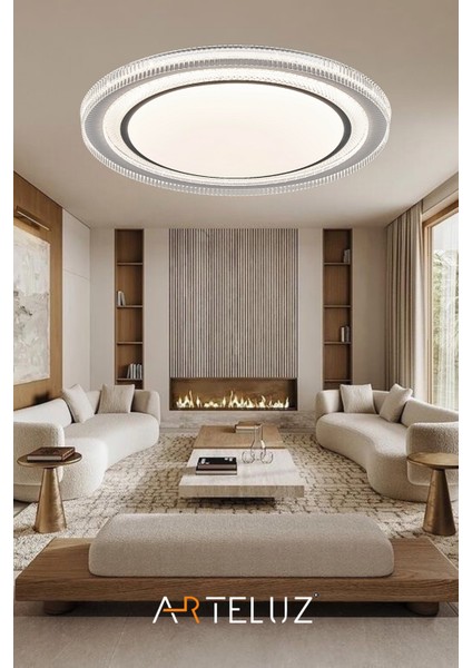 Dıamond Model Antrasit Detaylı Modern Plafonyer Avize (50 Cm, 3 Renk Işık, Kumandasız)