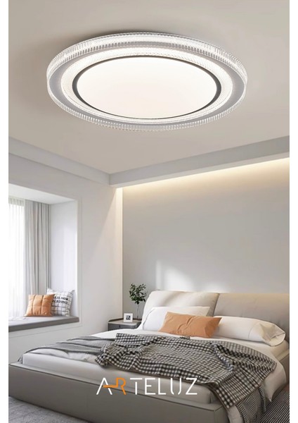 Dıamond Model Antrasit Detaylı Modern Plafonyer Avize (50 Cm, 3 Renk Işık, Kumandasız) modelleri