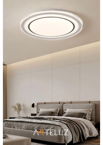 Dıamond Model Antrasit Detaylı Modern Plafonyer Avize (50 Cm, 3 Renk Işık, Kumandasız)