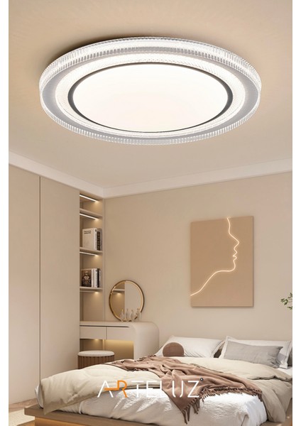 Dıamond Model Antrasit Detaylı Modern Plafonyer Avize (50 Cm, 3 Renk Işık, Kumandasız)