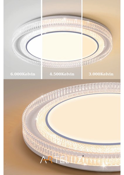 Dıamond Model Antrasit Detaylı Modern Plafonyer Avize (50 Cm, 3 Renk Işık, Kumandasız)