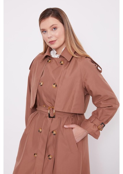 Kahve Kol Kemerli Trençkot
