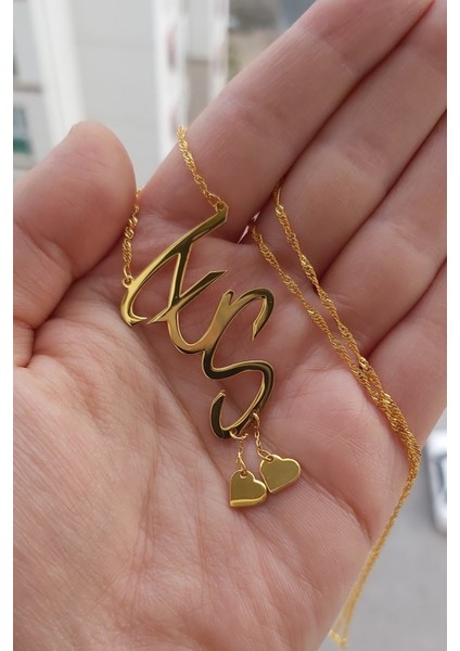 925 Ayar Gümüş 24 Ayar Altın Kaplama Harfli Kolye