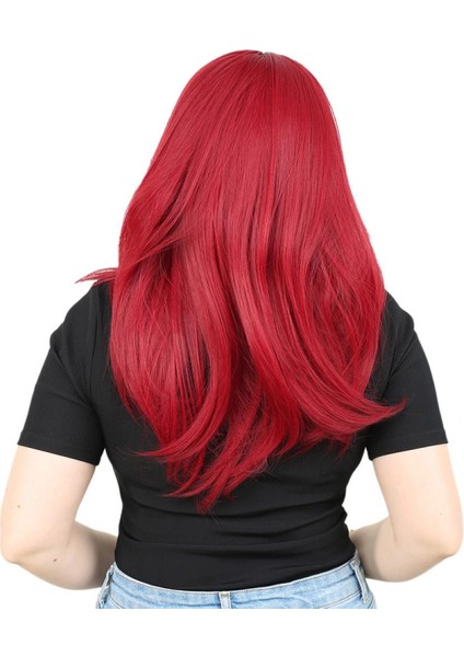 Kahkülsüz Fiber Sentetik Orta Boy Düz Peruk - Kızıl fırsatları