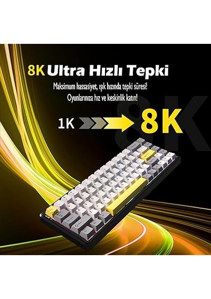 Ajazz AK680 Max%68 Manyetik Switch, 3000MAH Batarya 8000 Hz KABLOLU-1000 Hz Polling Rate Kablosuz Manyetik Klavye Rgb Arkadan Aydınlatmalı Tuşlar (AK680 Max - Beyaz Lacivert) modelleri