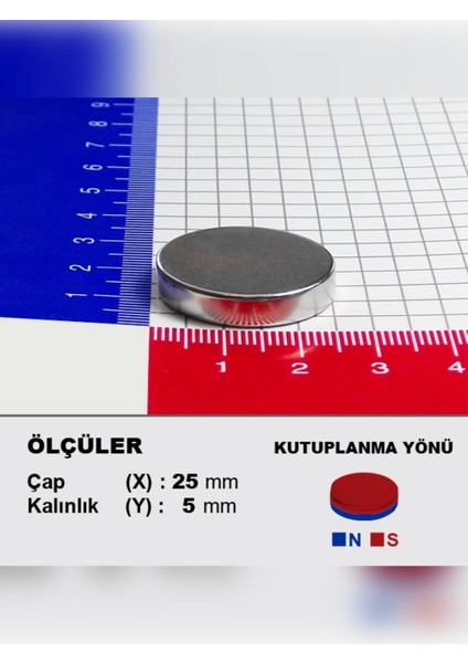 1 Adet Neodyum Mıknatıs Çap: 25MM Kalınlık: 5mm [D25X5] Ndfeb Güçlü Mıknatıs fırsatları