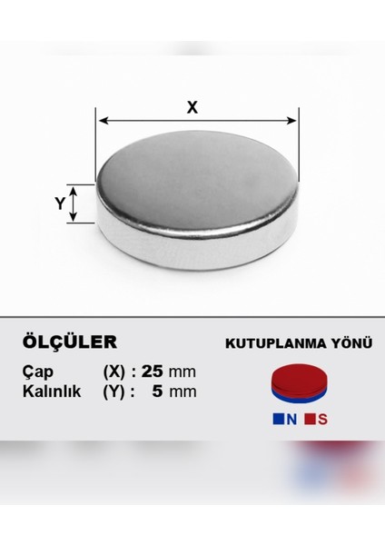 1 Adet Neodyum Mıknatıs Çap: 25MM Kalınlık: 5mm [D25X5] Ndfeb Güçlü Mıknatıs indirimleri