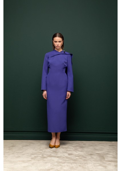 Asimetrik Yaka Midi Elbise 26W40850 indirimleri