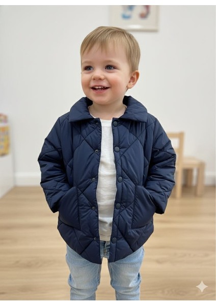 Çocuk Lacivert Kapitone Şişme Mont Çocuk Kışlık Mont