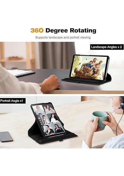 Samsung Galaxy Tab A9 Plus X210 Yatay ve Dikey Standlı 360 Derece Döner Tablet Kılıfı Siyah modelleri