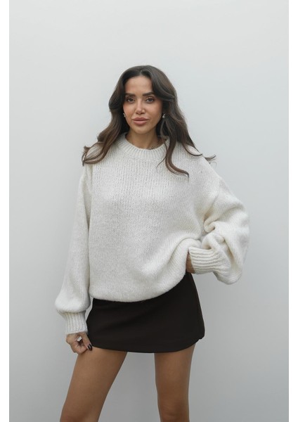 Ekru Balon Kol Bisiklet Yaka Kazak fiyatları