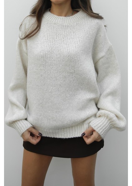 Ekru Balon Kol Bisiklet Yaka Kazak fırsatları