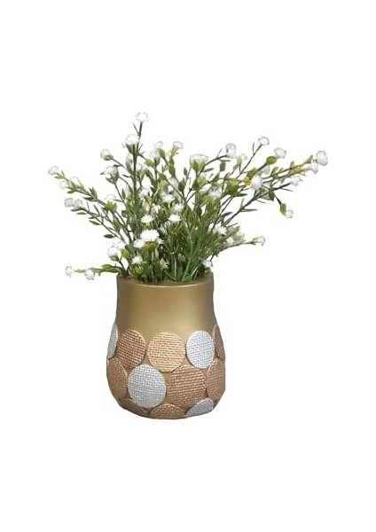 Dahil, Dahil, Çiçek,beyaz Yapay Çiçek, Dekoratif Altın Puanlı Poliresin 9X9X15CM modelleri